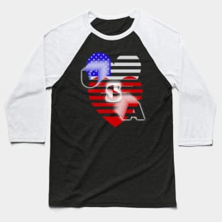 USA Flag Stripe Heart Red white blue Baseball T-Shirt